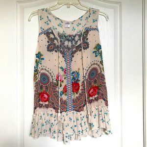 Bila Sleeveless Embroidered Floral Boho Top Size Small